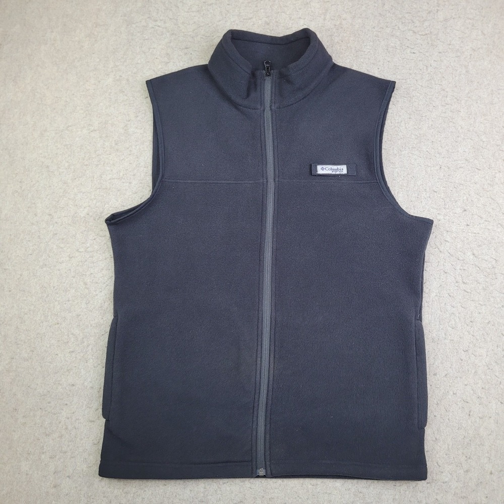 Columbia PFG Full Zip Fleece Vest Mens Medium Black Sleeveless Mock Neck Outdoor